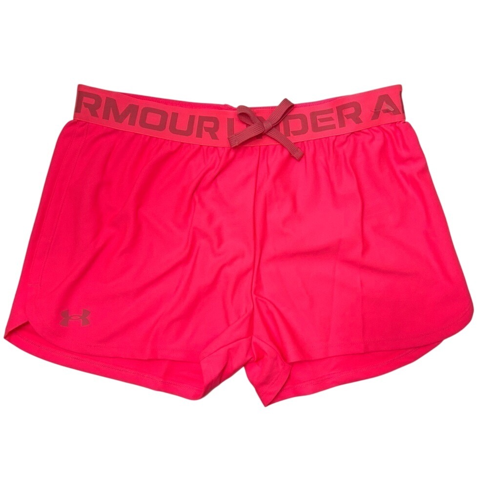 Under Armour Womens HeatGear Athletic‎ Shorts Pink Logo Waistband NEW
